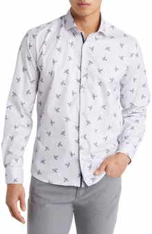 Stone Rose DRY TOUCH® Stripe Plane Print Performance Sateen Button-Up Shirt