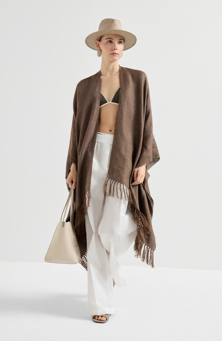 Brunello Cucinelli Linen cover poncho, Alternate, color, Brown