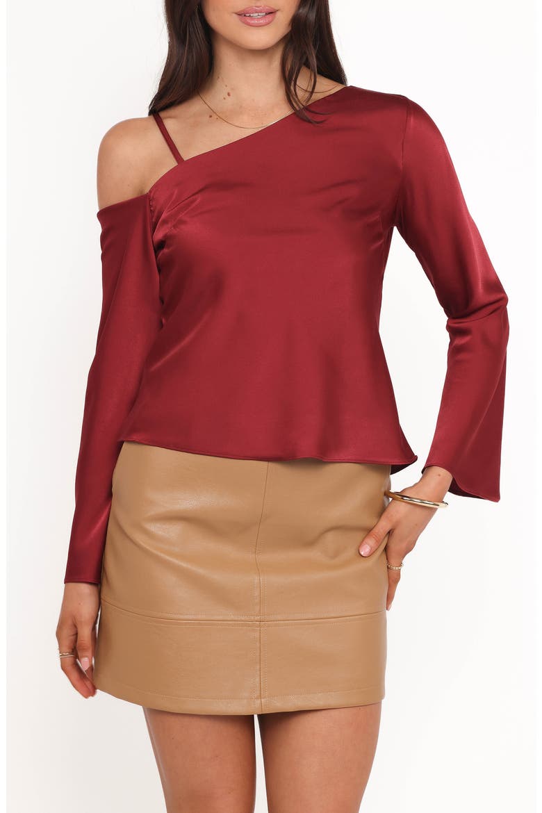 Brisa Single Cold Shoulder Satin Top, Main, color, CHERRY