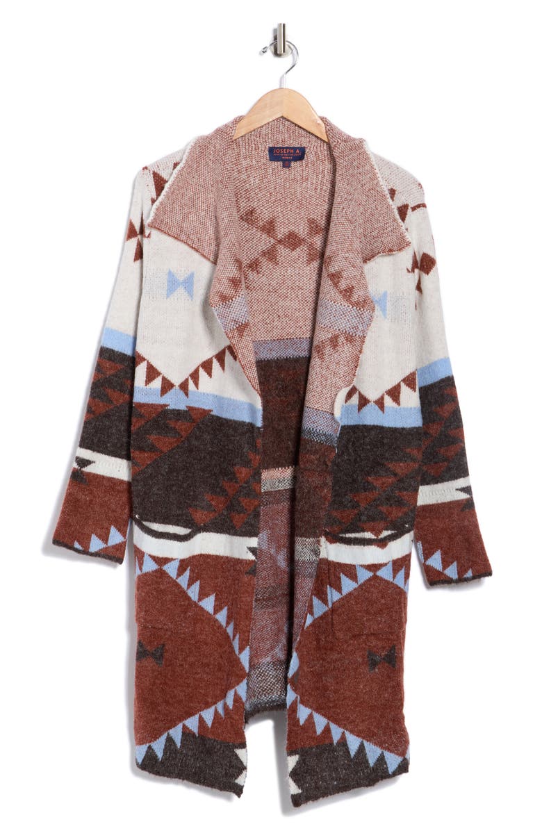 Joseph A Geometric Sweater Coat, Alternate, color, Mayan Geo Bndy Brown
