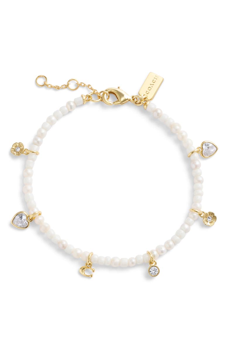 COACH Crystal Charm Imitation Pearl Bracelet, Main, color, 