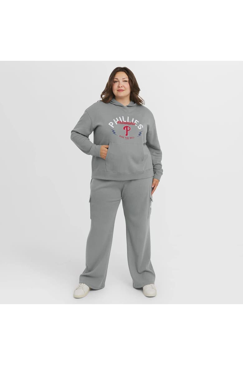 Women's WEAR by Erin Andrews Gray Philadelphia Phillies Plus Size Waffle-Knit Long-Sleeve Hoodie & Lounge Pant Set, Main, color, Gray