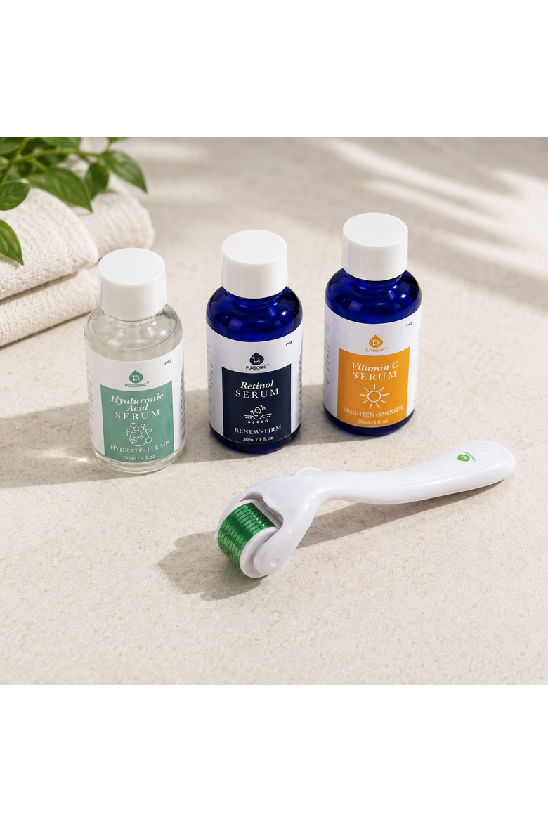 Derma Roller & Anti-Aging Serum Trio, Alternate, color, White