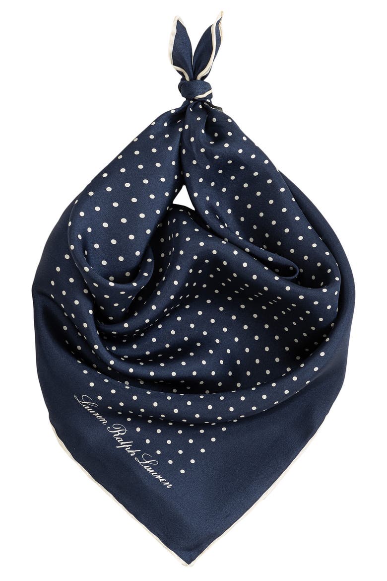 Polka Dot Square Silk Scarf, Main, color, NAVY