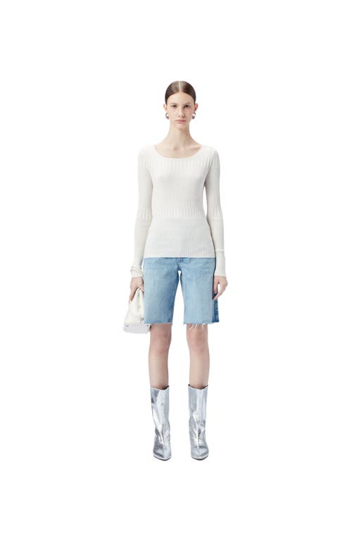 Gobi Mongolian Cashmere Ribbed Cotton Silk Cashmere Blend Sweater In White