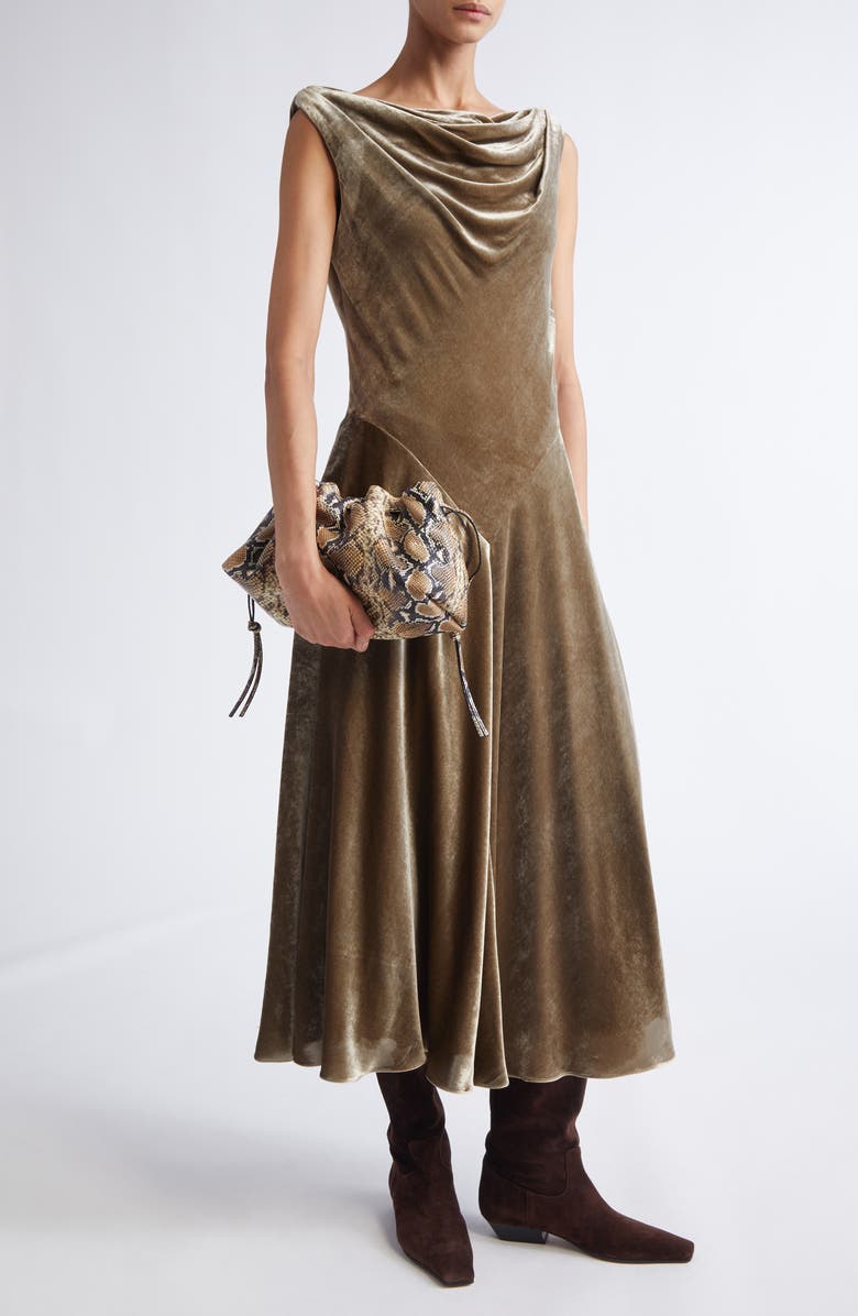 Altuzarra Drina Cowl Neck Stretch Velvet Gown, Main, color, Clove