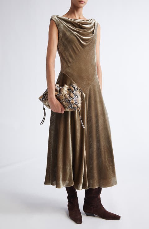 Drina Cowl Neck Stretch Velvet Gown