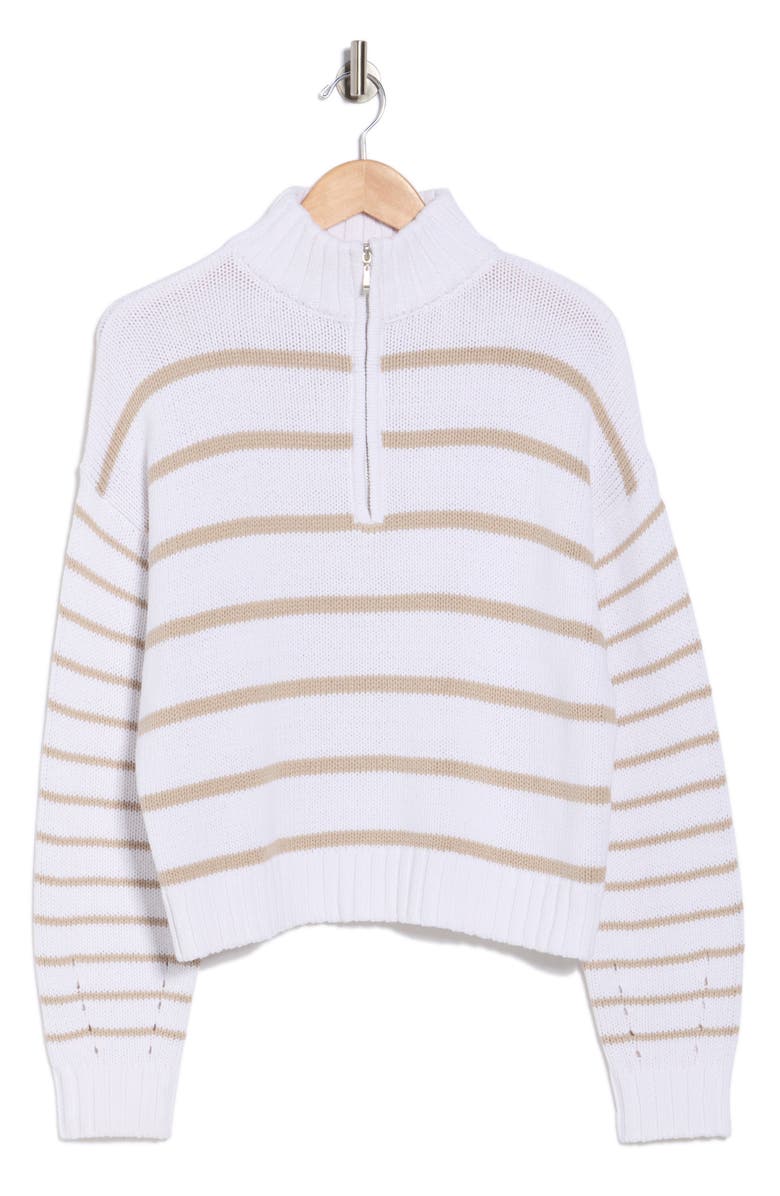 Splendid Cotton Blend Quarter Zip Sweater, Main, color, White/ Fawn Brown