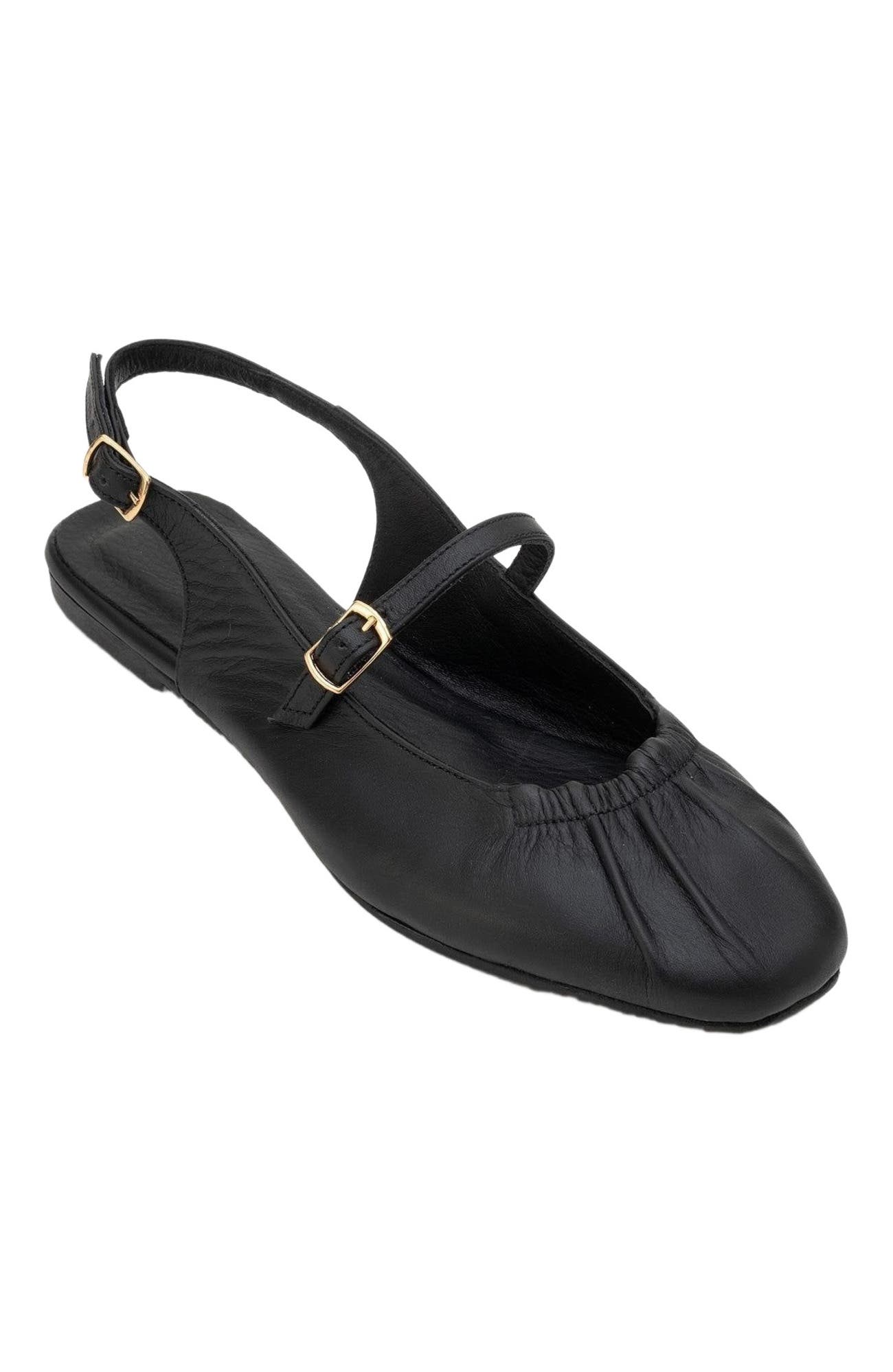 Forever 
Always Shoes Britney Leather Closed-Toe Sandal, Alternate, color, Black Leather