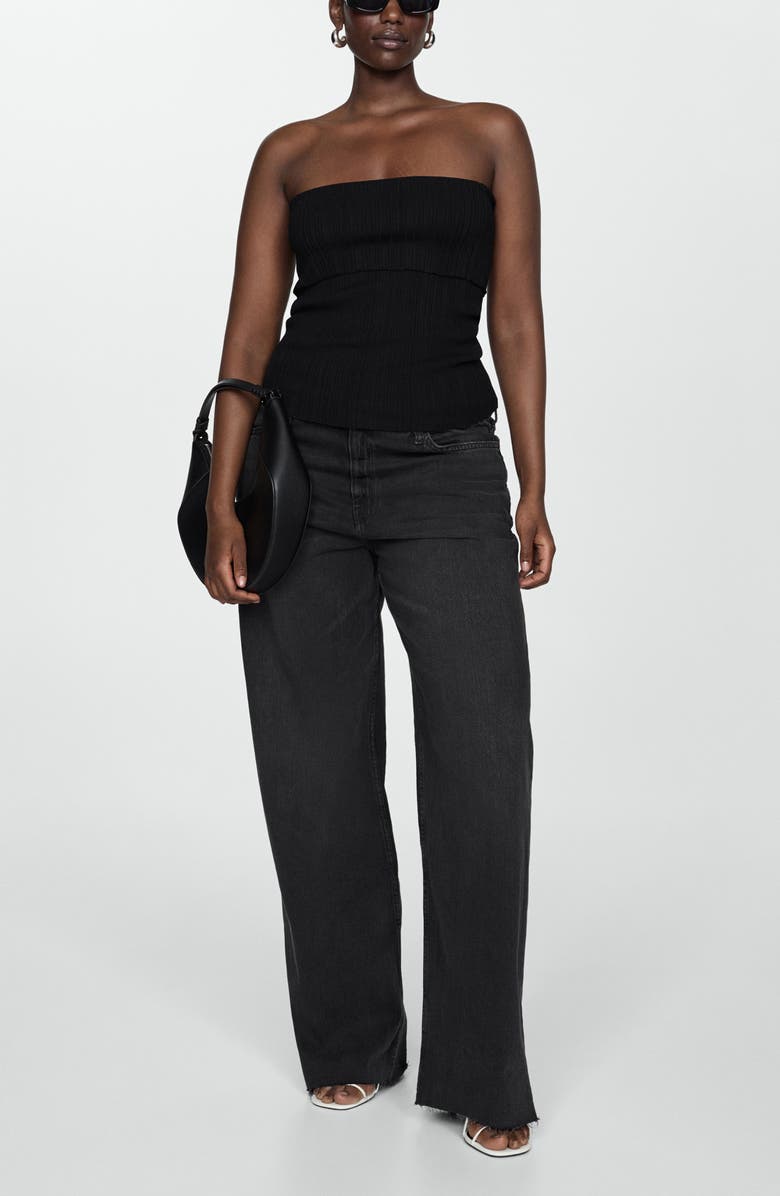 MANGO Strapless Rib Top, Alternate, color, Black