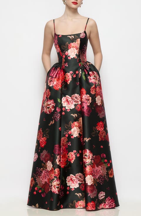Jillian Floral Satin Twill Gown