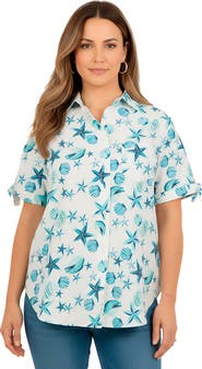 Roaman's Tie Sleeve Button Down Shirt
