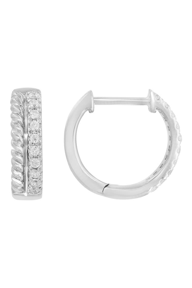 Sterling Silver Diamond Hoop Earrings, Main, color, SILVER