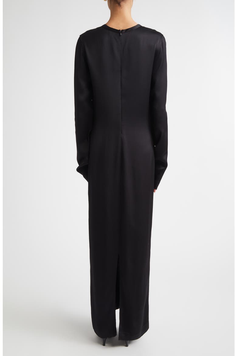 Long Sleeve Satin Dress, Alternate, color, BLACK