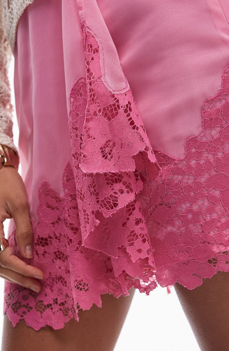 Topshop Asymmetric Lace Miniskirt, Alternate, color, 