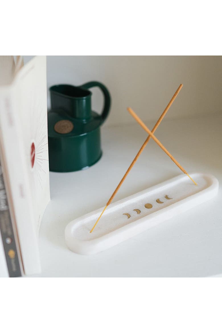 Indukala Moon Phase Incense Holder - Carved Marble, Alternate, color, White