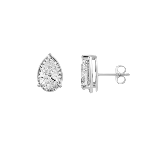 Amaya 4.25 CT 14K Gold Lab Grown Diamond Pear Halo Stud Earrings