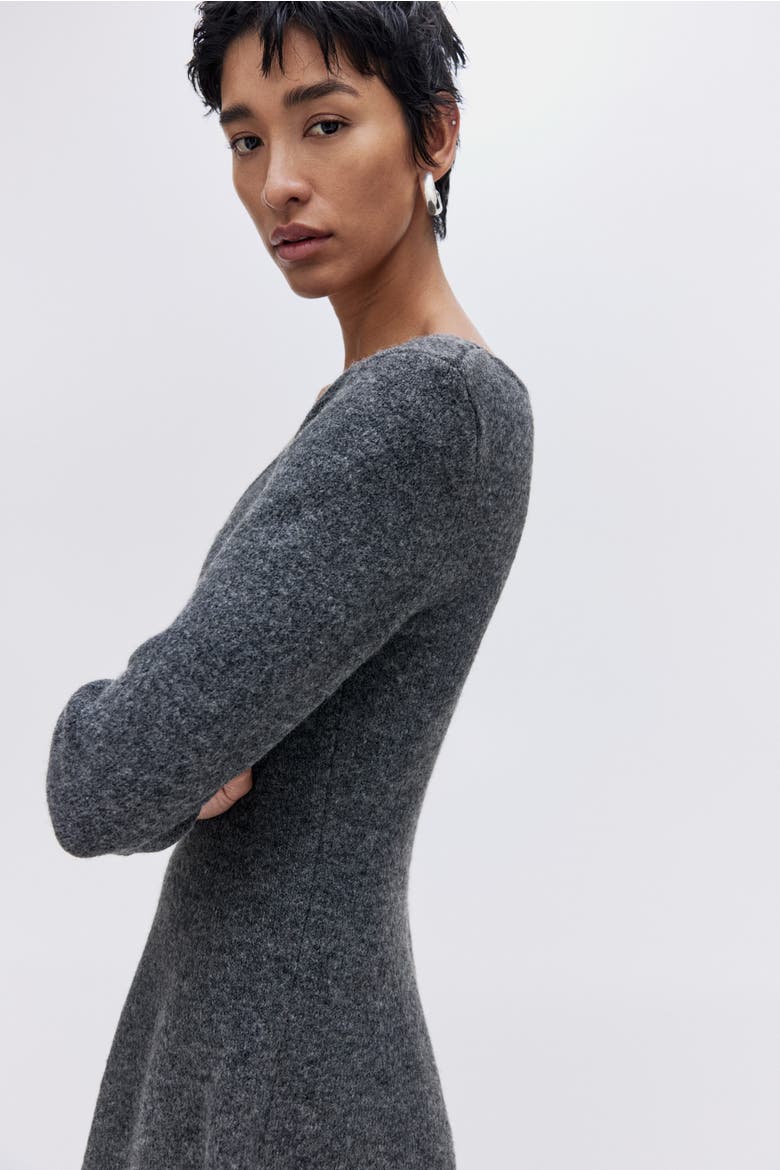 Knitted Flared-skirt Dress, Alternate, color, Dark gray melange