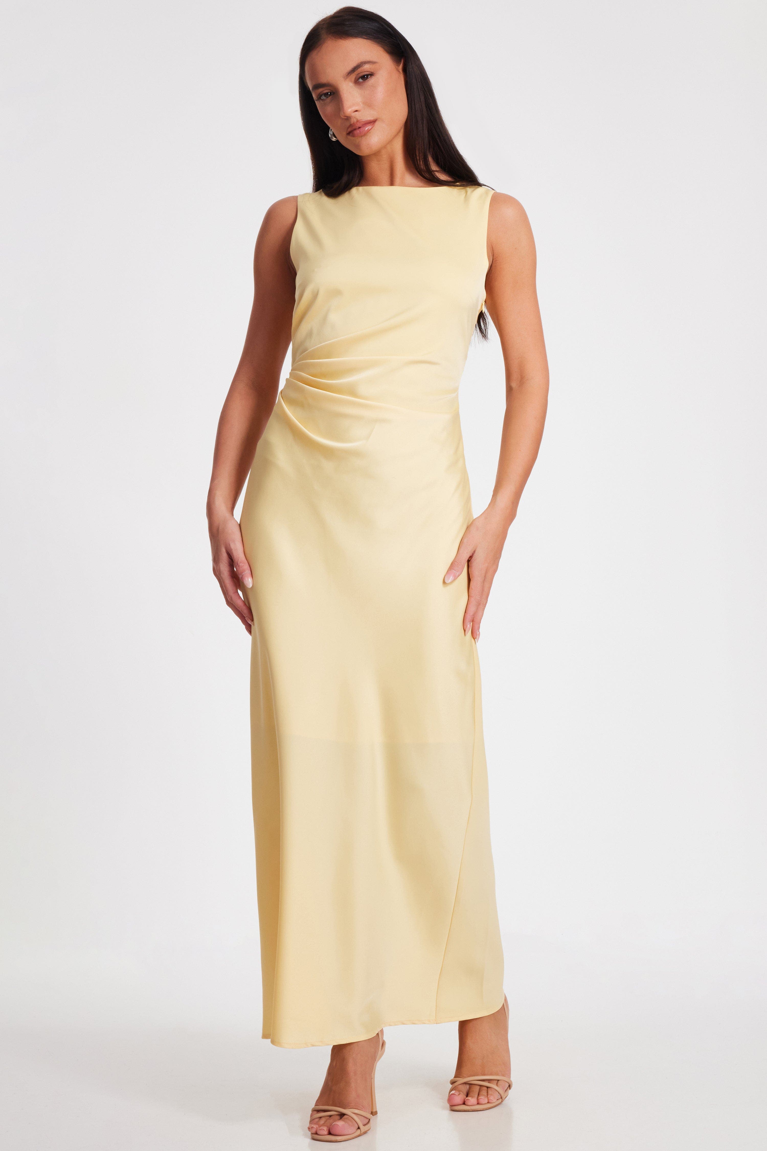 QUIZ QUIZ SATIN RUCHED SIDE MAXI DRESS