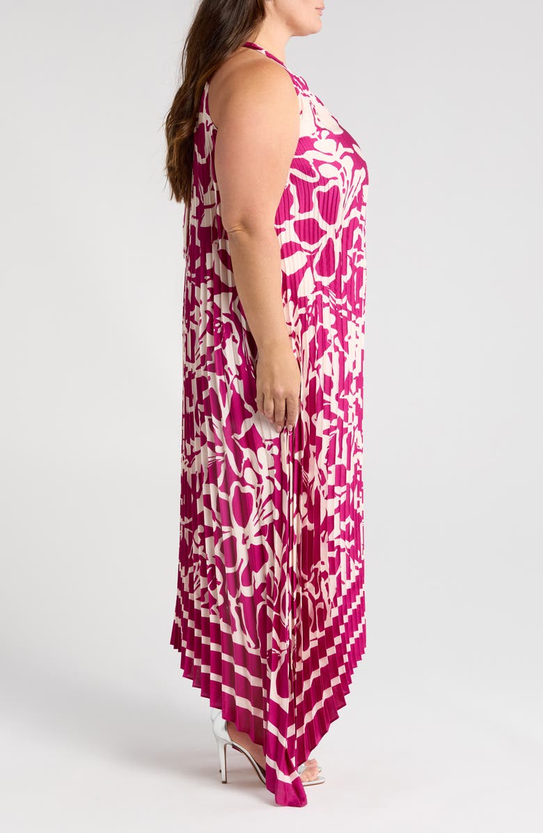 MELLODAY Pleated Satin Maxi Dress, Alternate, color, Magenta/ Ivory Print