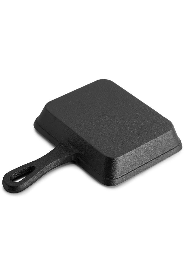 Mini Cast Iron Square Pan with Wood Tray, Alternate, color, Black