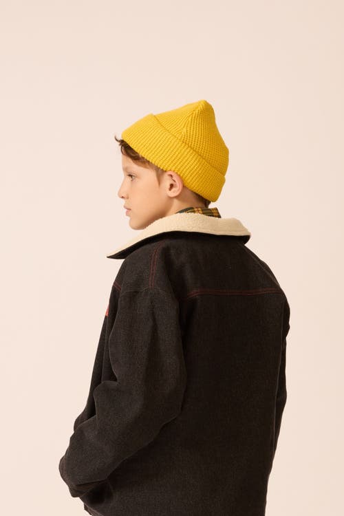 The Sunday Collective Organic Waffle Knit Beanie In Yellow