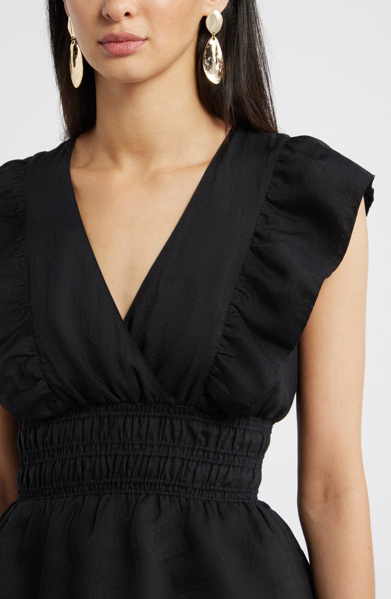 Nordstrom Smocked Waist Flutter Sleeve Peplum Top, Alternate, color, Black