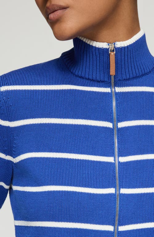 Lafayette 148 New York Fitted Stripe Knit Bomber Jacket In Ultramarine