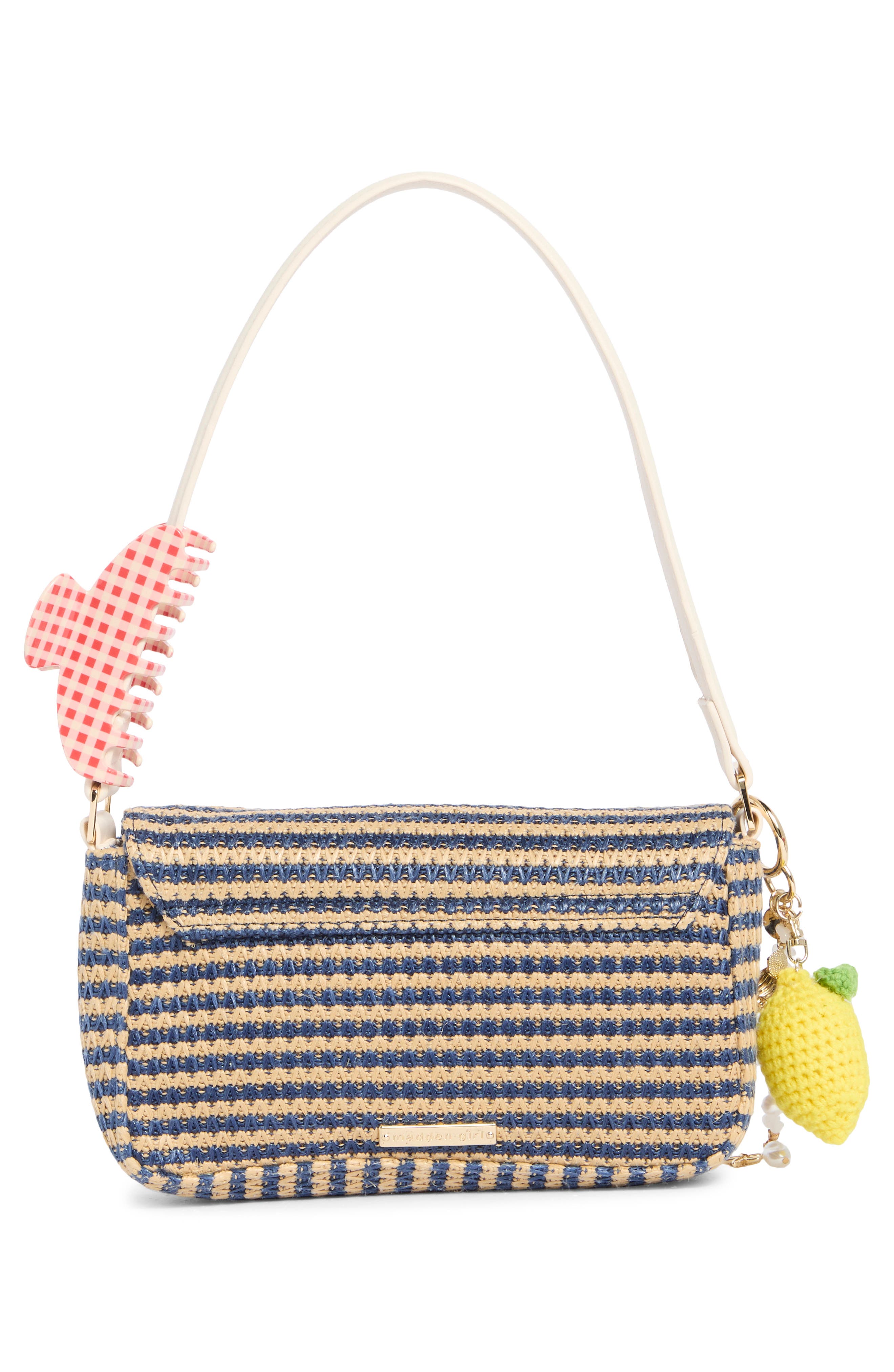 Madden Girl Straw Shoulder Bag, Alternate, color, Navy Stripe