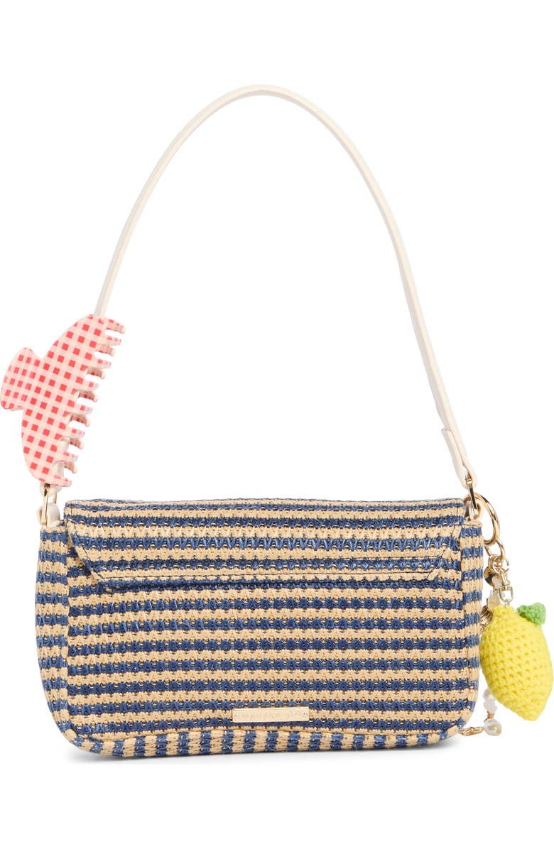 Madden Girl Straw Shoulder Bag, Alternate, color, Navy Stripe