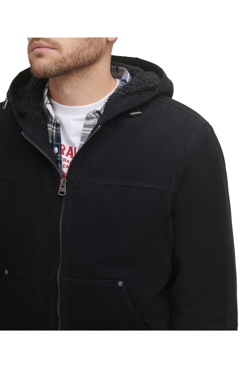 Levi's<sup>®</sup> Workwear Cotton Canvas Faux Shearling Lined Hoodie Bomber Jacket, Alternate, color, Black