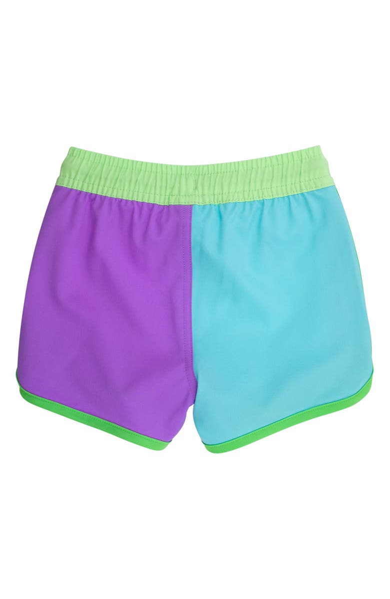 RuggedButts UPF50+ Sun Protected Stretch Dolphin Hem Swim Trunks, Alternate, color, Neon Bright Aqua Color Block