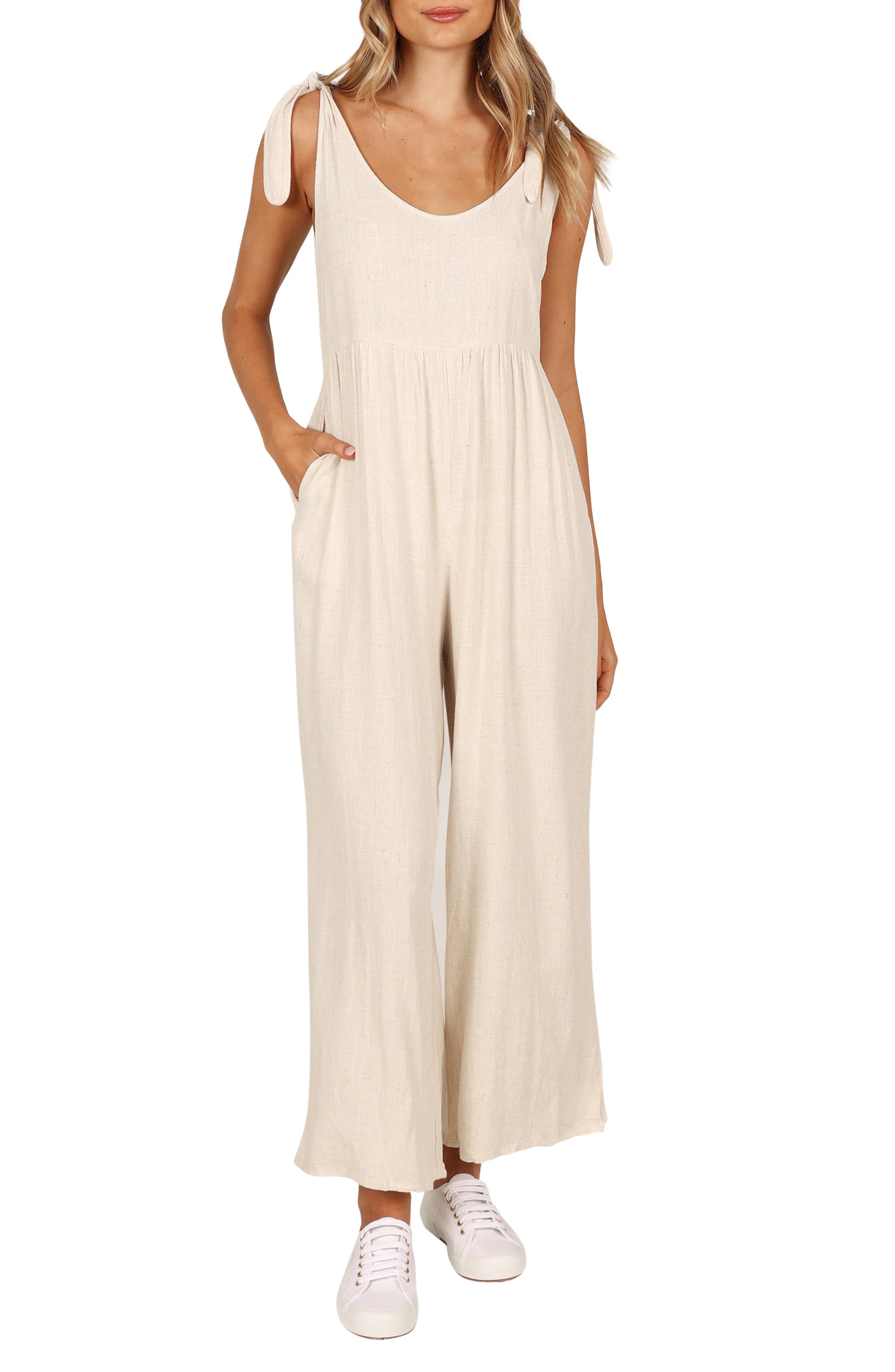 Petal & Pup Ayla Tie Shoulder Wide Leg Linen Jumpsuit