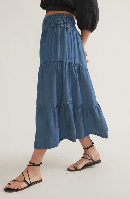 Marine Layer Valeria Chambray Tiered Maxi Skirt In Medium Wash