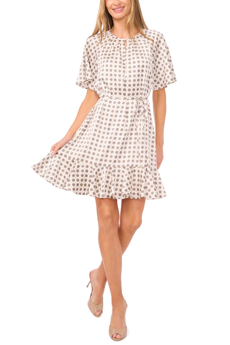 Medallion Print Short Sleeve Dress, Main, color, NEW IVORY