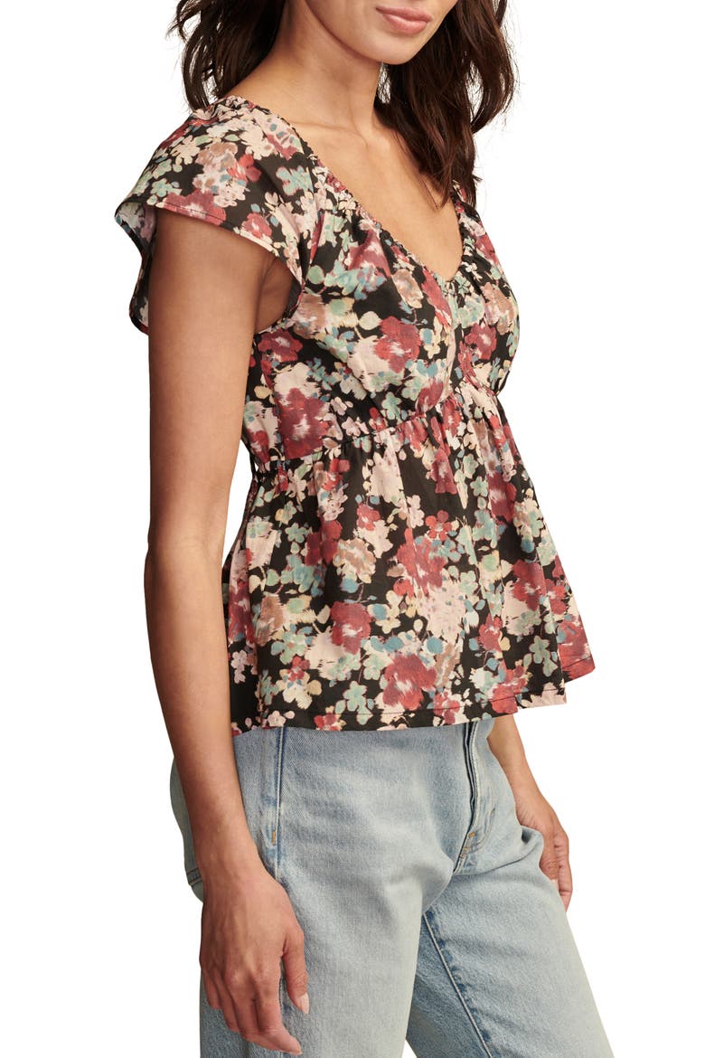 Puff Sleeve Cutout Babydoll Top, Alternate, color, BLACK MULTI
