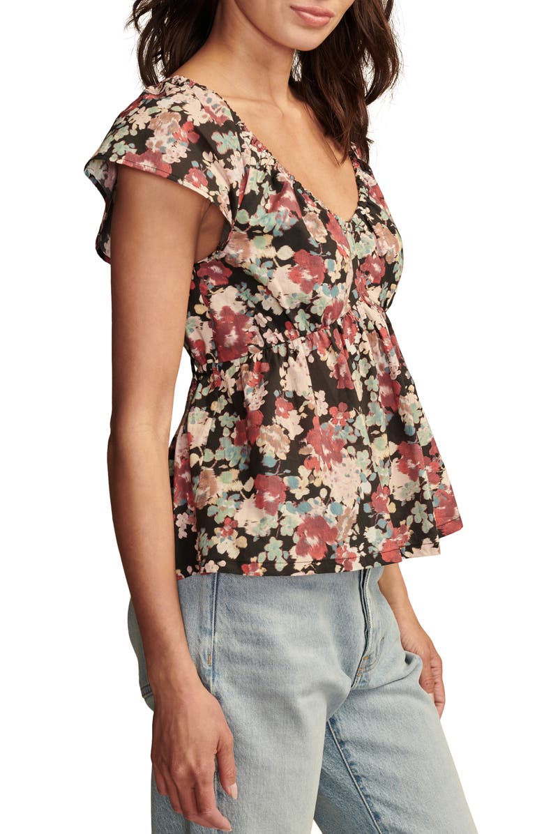 Lucky Brand Puff Sleeve Cutout Babydoll Top, Alternate, color, 