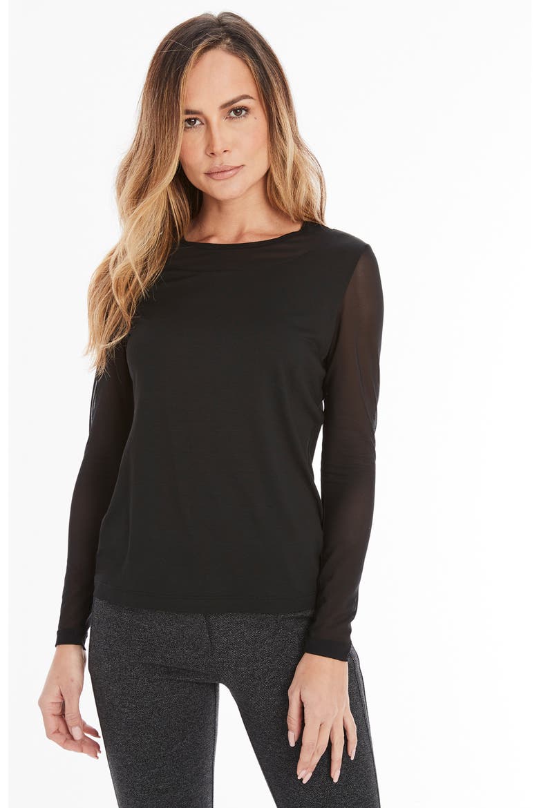 Kim Mesh-Sleeve Top in Pima Modal, Alternate, color, Black