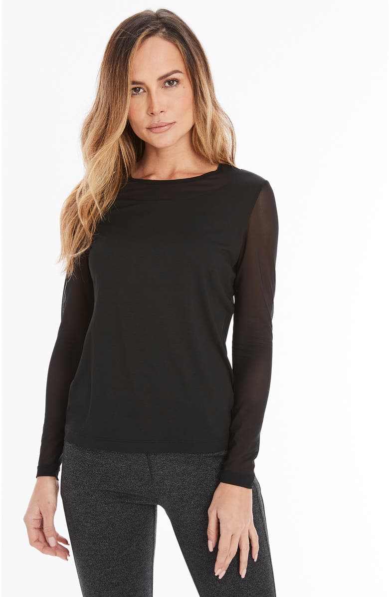 Anatomie Kim Mesh-Sleeve Top in Pima Modal, Alternate, color, Black