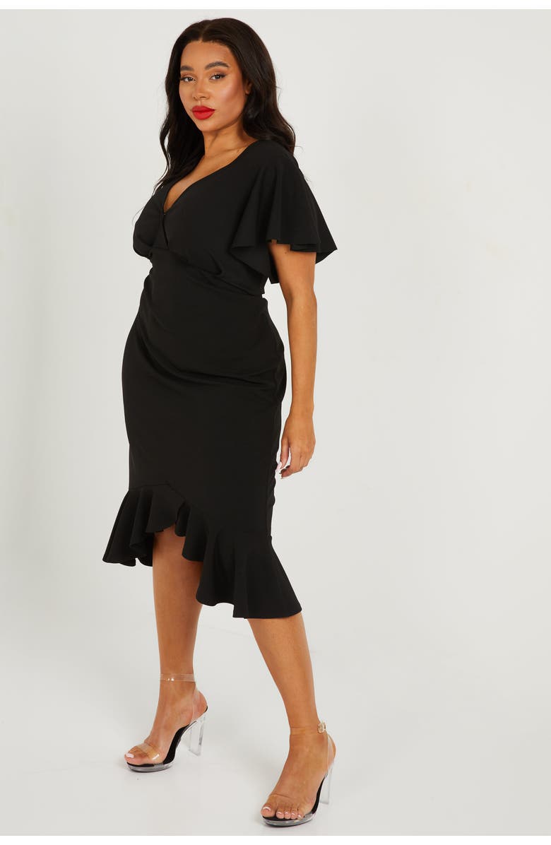 QUIZ Plus Size Scuba Crepe V Neck Midi Dress, Alternate, color, Black
