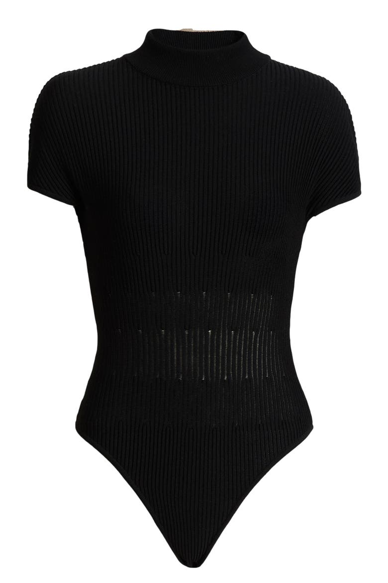 Ribbed knit bodysuit, Alternate, color, black