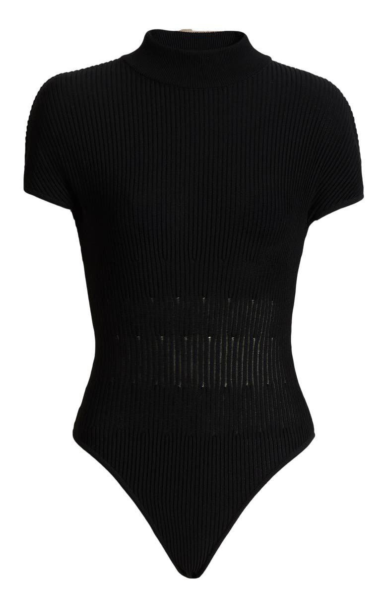 Balmain Ribbed knit bodysuit, Alternate, color, Black