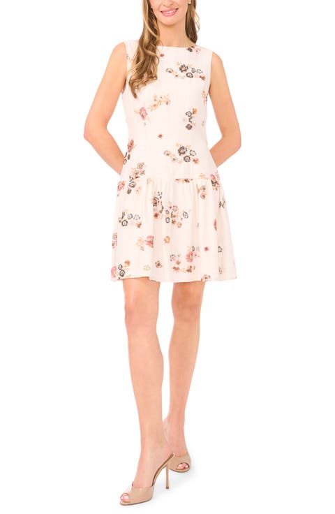 Vivian Floral Beaded Sleeveless Drop Waist Dress