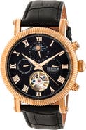 Heritor Automatic Winston Semi-Skeleton Leather-Band Watch
