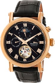 Heritor Automatic Winston Semi-Skeleton Leather-Band Watch