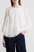 Treasure & Bond Floral Appliqué & Clip Dot Chiffon Top