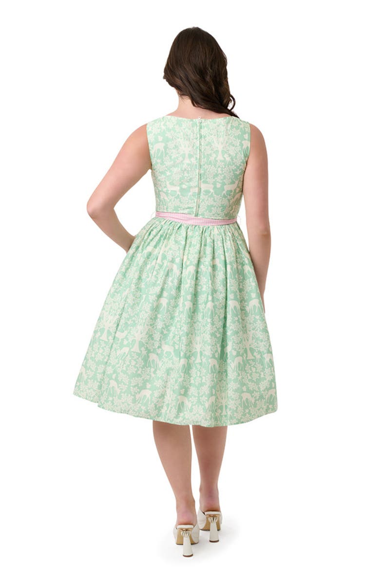 Unique Vintage Sleeveless Belted Swing Dress, Alternate, color, Green Animal Print
