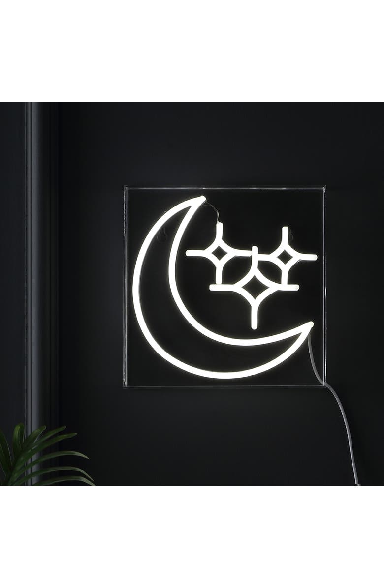 JONATHAN Y Starry Square Contemporary Glam Acrylic Box USB Operated LED Neon Light, Alternate, color, White