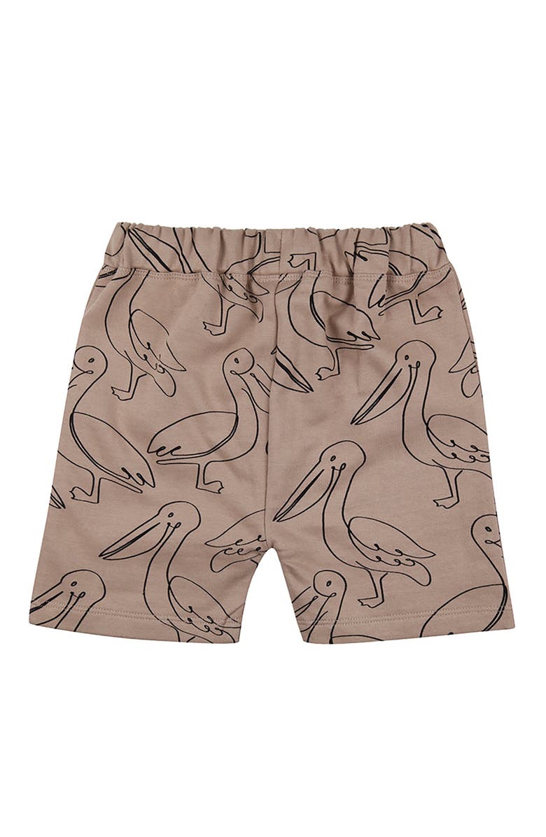 Turtledove London Kids Organic Cotton Pelican Print Shorts, Alternate, color, Stone
