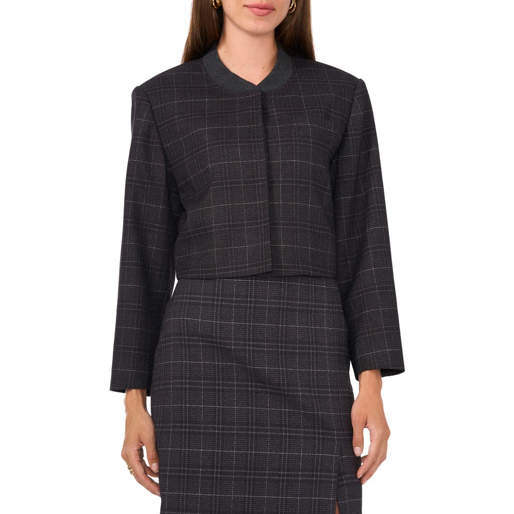 VINCE CAMUTO VINCE CAMUTO WINDOWPANE PLAID CROP BOMBER JACKET